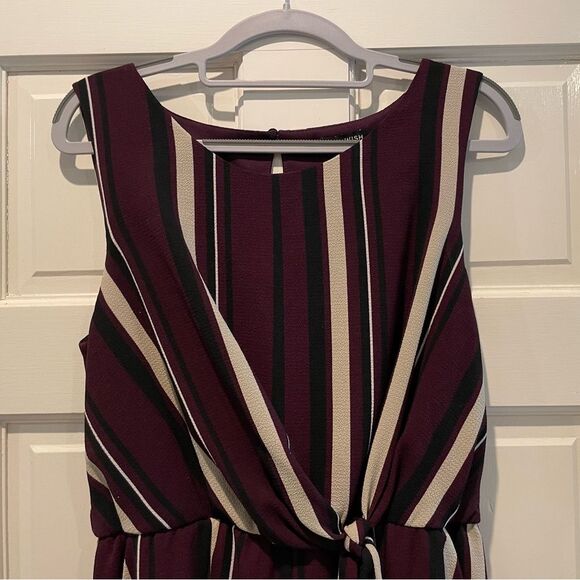 As U Wish V-Neck Tie Front Cropped Jumpsuit Purple Tan Stripe Size Large - Picture 2 of 10